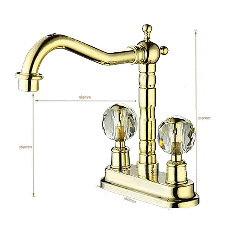 Hot Sale Deck Mounted Hot and Cold Mixer Tap Crystal ball Dual Handles Gold Basin Faucet