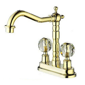 Hot Sale Deck Mounted Hot and Cold Mixer Tap Crystal ball Dual Handles Gold Basin Faucet