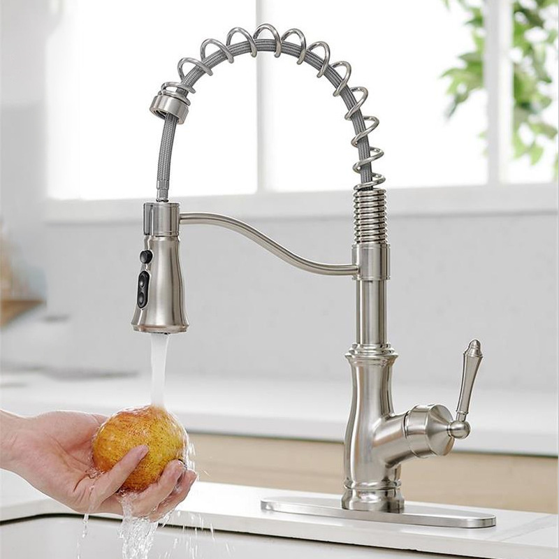 classific rotatable european economic flexible brass hot and cold kitchen faucet mixer tap with pull down sprayer