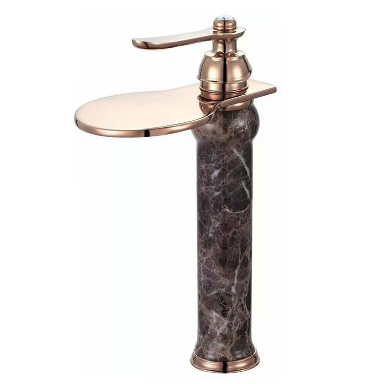 Luxury artistic single lever brass marble wash basin faucet