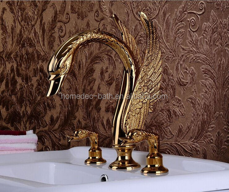 Double Handles Mixer Gold Luxury Faucet Swan Basin Faucet