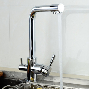 Dropshipping Modern 3 way two handle Hot and Cold Water Kitchen Tap Mixer faucet with drinking faucet