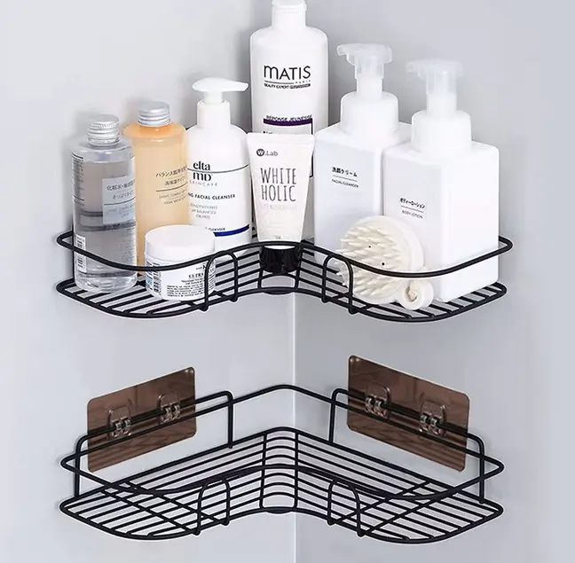 Shower Caddy Corner Shelf Rack Adhesive Without Drilling Storage Black White  Basket Shelf For the bathroom