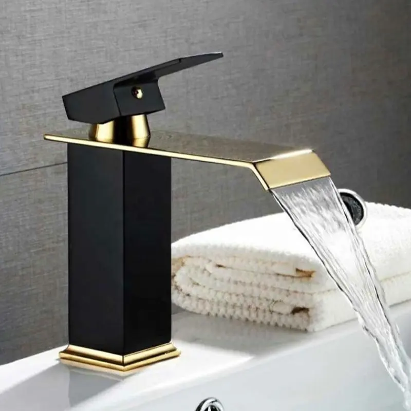 Stainless steel white and gold bathroom mixer tap waterfall basin faucet