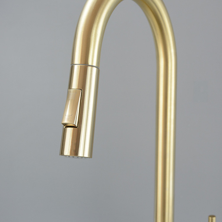 Modern stainless steel smart sensor touchless pull out brushed gold kitchen faucet