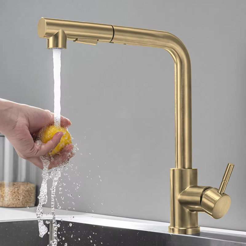 modern 304ss stainless steel brushed gold pull out kitchen faucet sink mixer tap