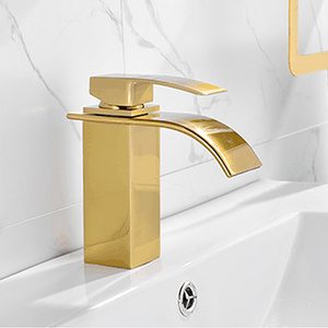 Gold Brass Waterfall Spout Single Handle Bathroom sink Faucet Lavatory Vessel Faucet Basin Mixer Tap