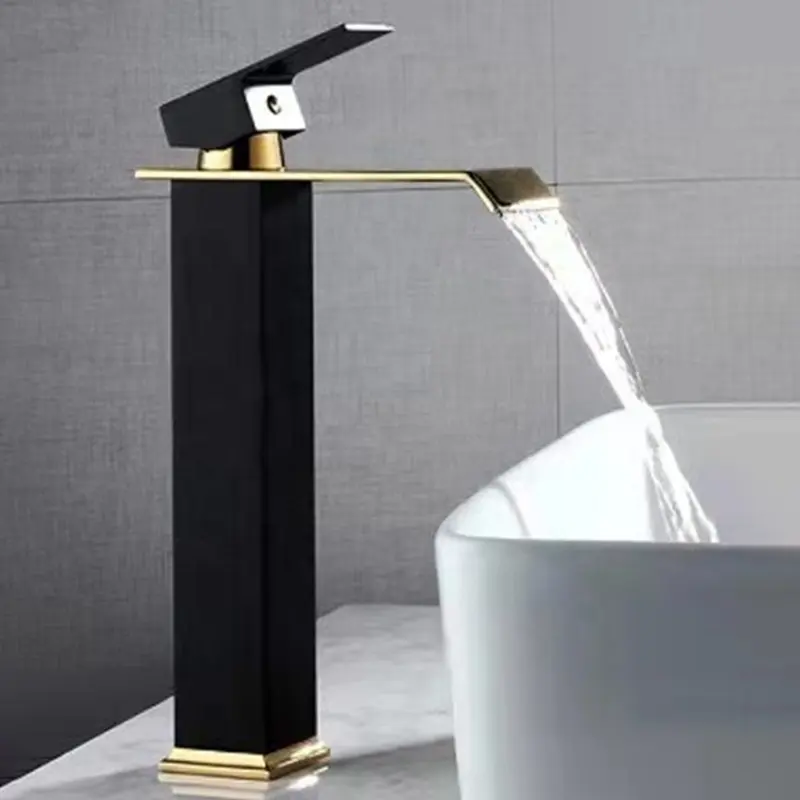 Stainless steel white and gold bathroom mixer tap waterfall basin faucet