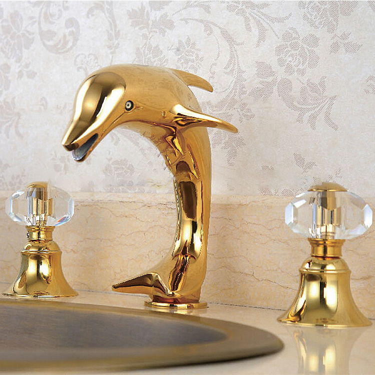 bathroom 3 pcs wash basin gold dolphin faucet, wash hand basin tap