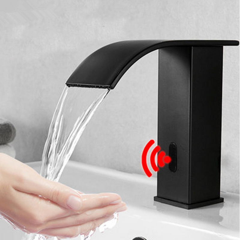 Automatic Motion Sensor Touchless black Bathroom Faucet Activated Water Tap Electronic Infrared Hands Free Sink Basin Faucet