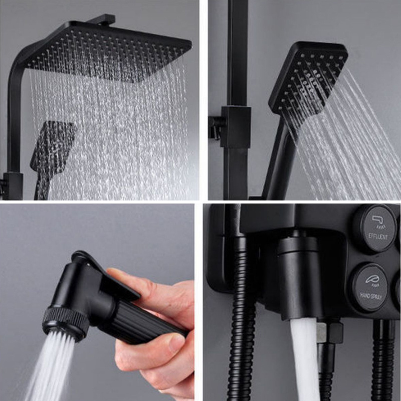 Wall Mounted Square Bathroom Shower System Black Gold LED Digital Hot Cold Thermostatic Shower Faucet Set Rainfall Bathtub Tap