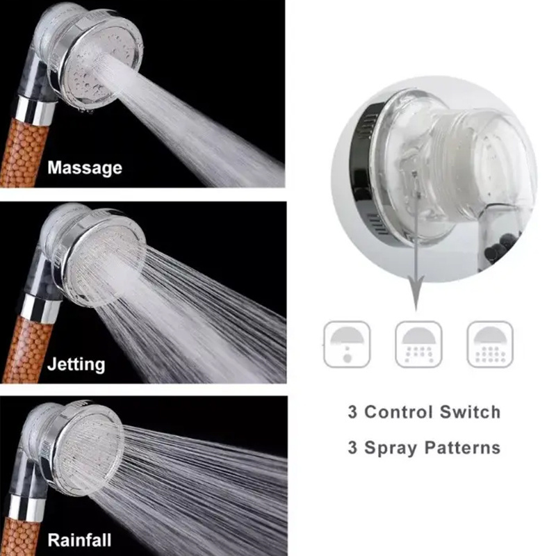 3 Functions high pressure ionic filter handheld showerhead water saving spa hand shower head set with water flow restrictor