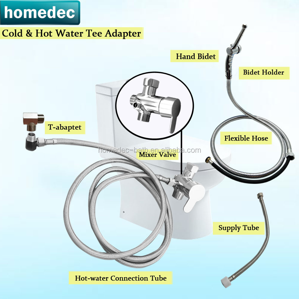 Brass Cold and Hot Water Toilet Bidet Sprayer Four Ways Mixer 7/8