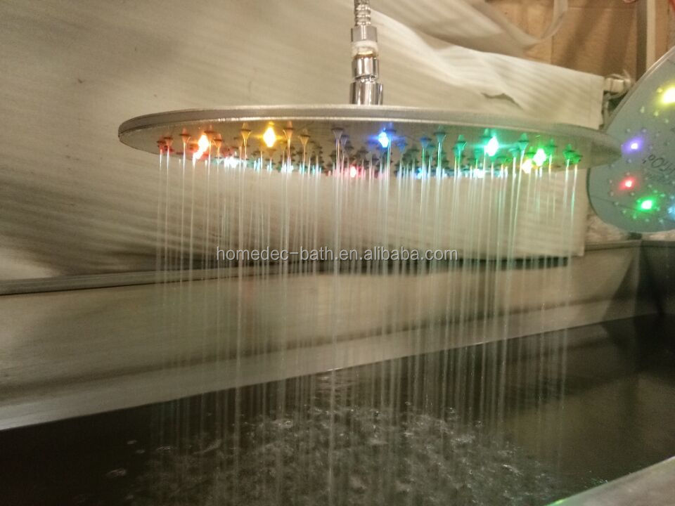 7 colors change Round Bathroom Temperature LED Rainfall 16 inch Shower Head