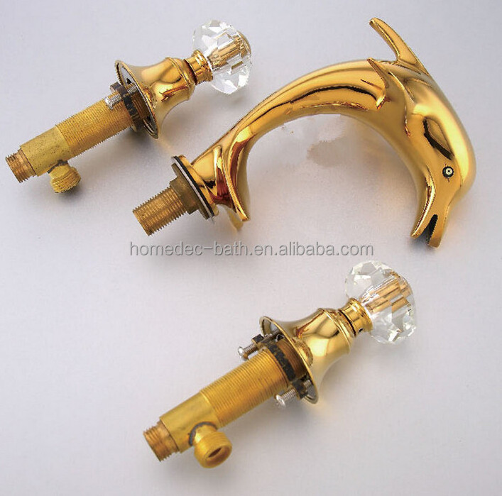 bathroom 3 pcs wash basin gold dolphin faucet, wash hand basin tap