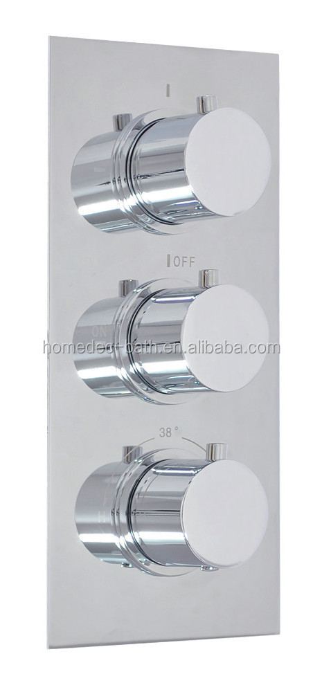 Concealed triple handle thermostatic bath shower faucet temperature control mixing valve