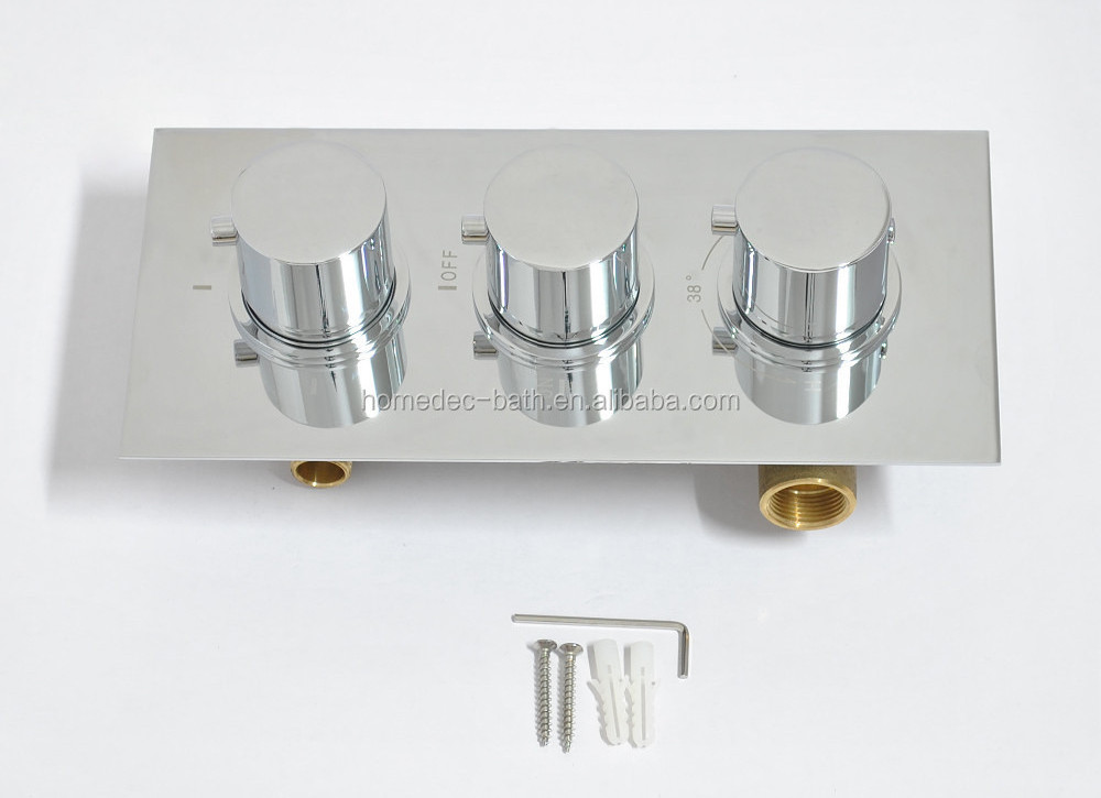 Concealed triple handle thermostatic bath shower faucet temperature control mixing valve