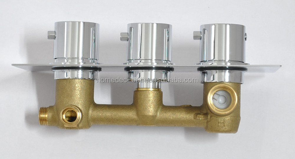 Concealed triple handle thermostatic bath shower faucet temperature control mixing valve