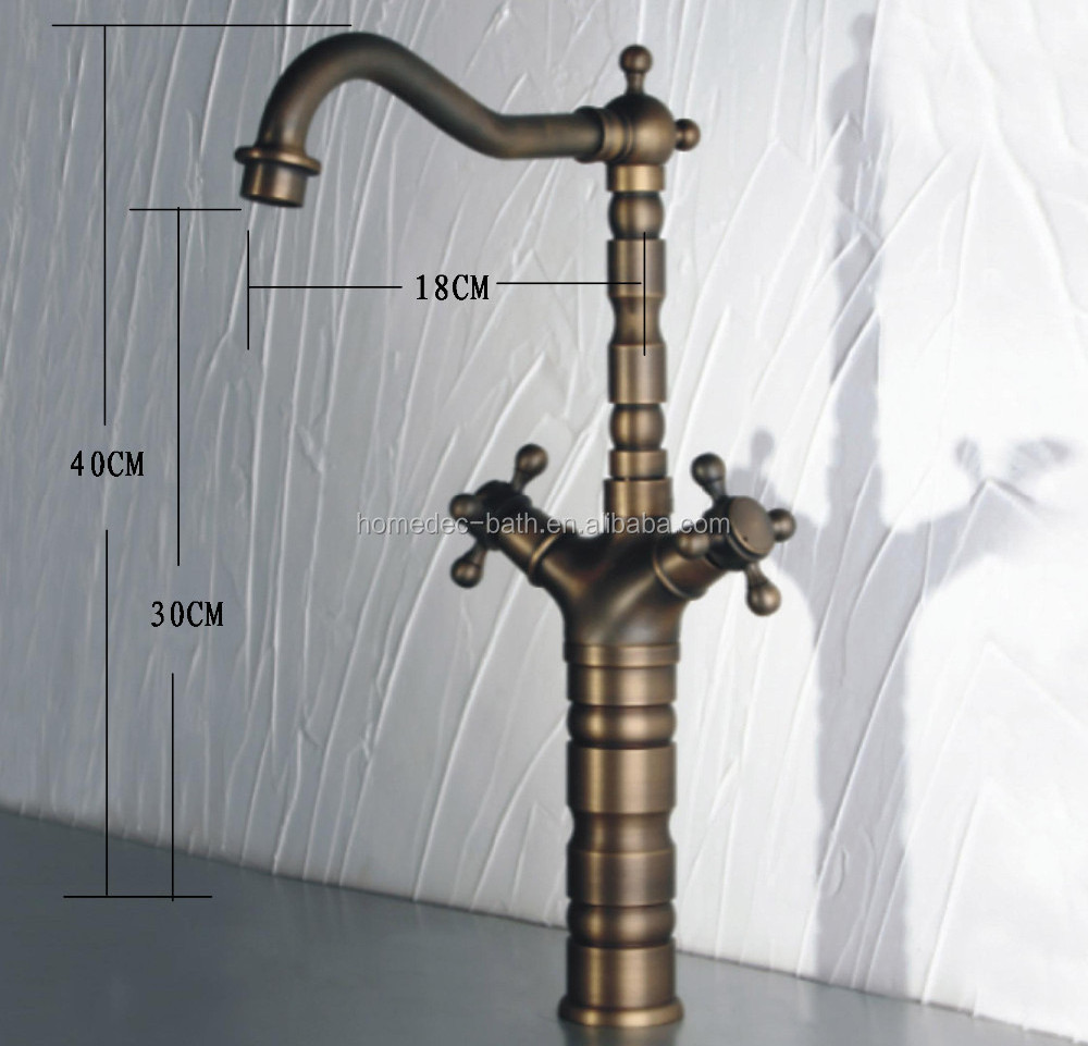 Most Popular Dual Handle Brass Antique Basin Tap Tall Body Vintage Faucet