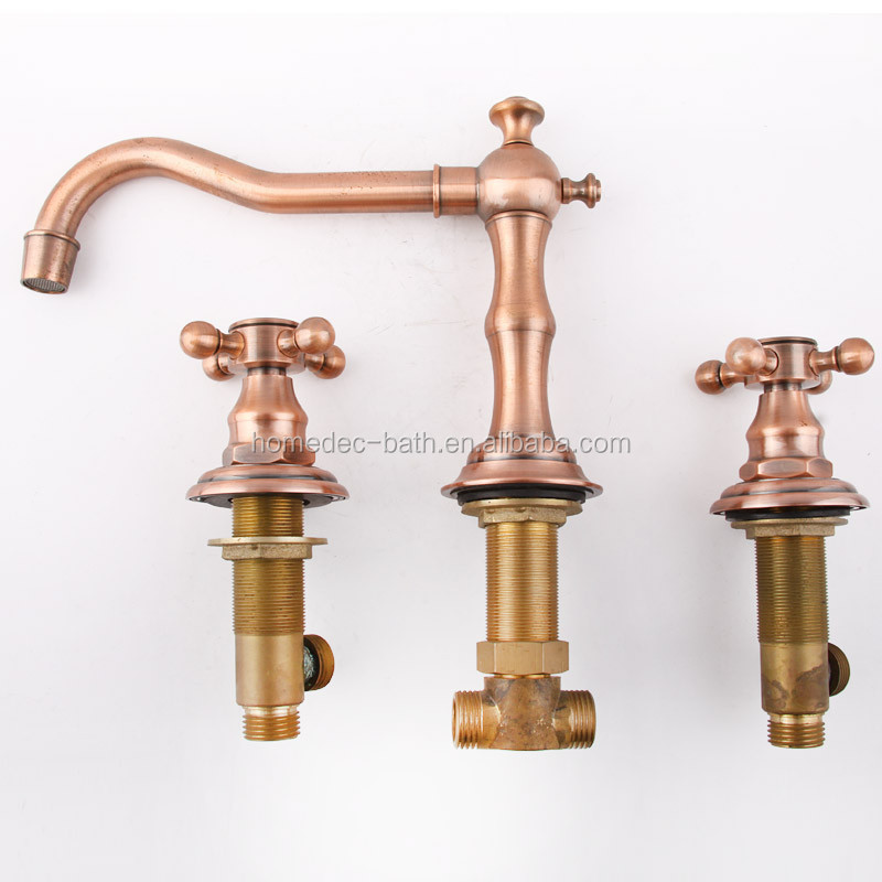 Larcolais Solid Brass Antique Inspired Widespread Classic Bathroom Basin Sink Faucet Two Handle Water Tap (Rose Gold Finish)