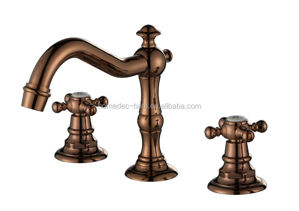 Larcolais Solid Brass Antique Inspired Widespread Classic Bathroom Basin Sink Faucet Two Handle Water Tap (Rose Gold Finish)