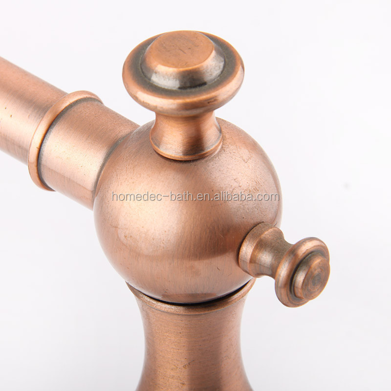 Larcolais Solid Brass Antique Inspired Widespread Classic Bathroom Basin Sink Faucet Two Handle Water Tap (Rose Gold Finish)