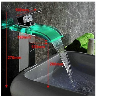 High quality Color Changing Waterfall glass Bathroom LED faucet Guangdong Supplier