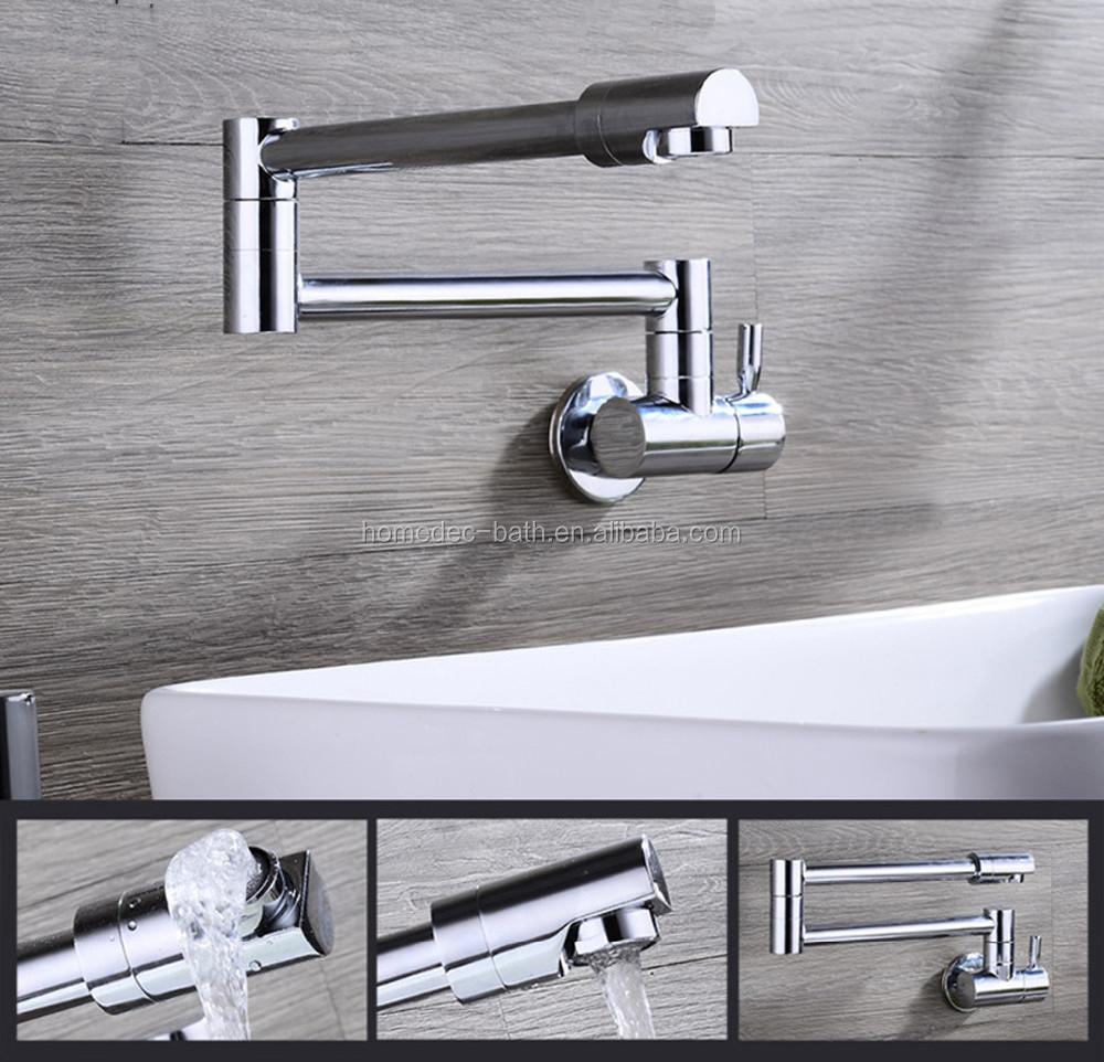 Single Cold Faucet Wall Kitchen Faucet Folding Retractable Rotary Stretch Vegetables Basin Sink Faucet