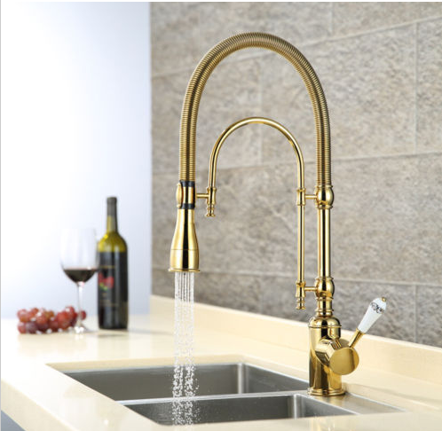 Brass Body cold and hot mixer Spring royal brass gold kitchen faucet