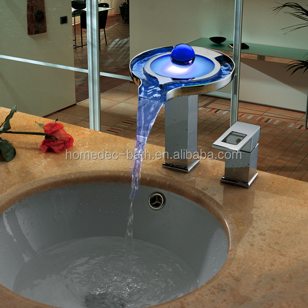 cheap Brass RGB Water Led Sensor Light Basin Faucet 3 color changing