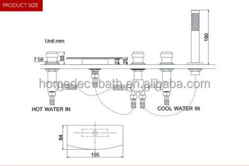 Cheap bathroom deck mounted bathtub whirlpool tub waterfall faucet