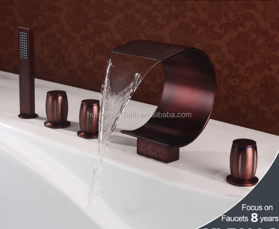 Newest design orb finish deck mounted waterfall bathtub faucet