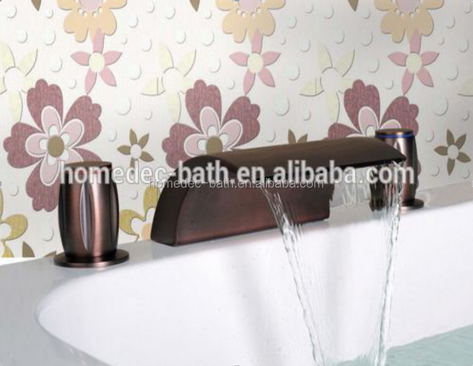 Newest design orb finish deck mounted waterfall bathtub faucet