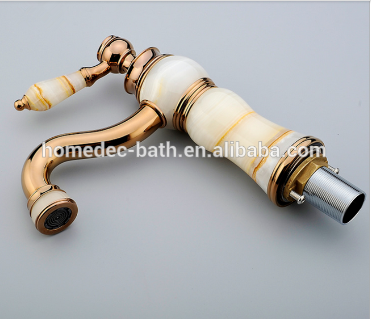 Antique Brass&Jade stone Bathroom Rose gold Hot and Cold Water taps Basin mixer Faucet