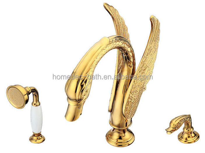 Bathroom luxury gold waterfall swan bathtub faucet