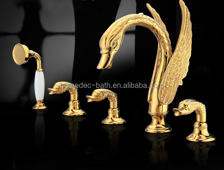 Bathroom luxury gold waterfall swan bathtub faucet