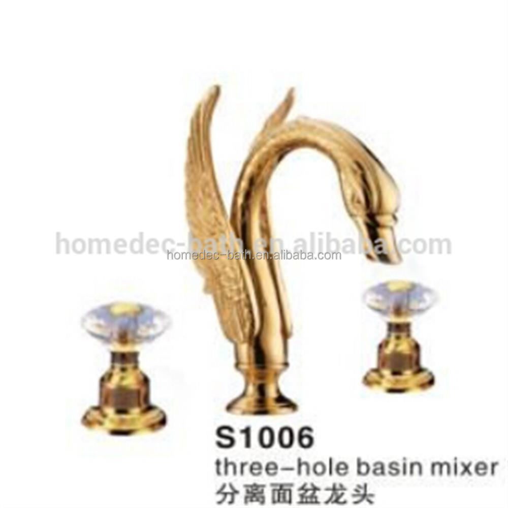 3 PCS Bathroom crystal double two handles basin mixer swan faucet