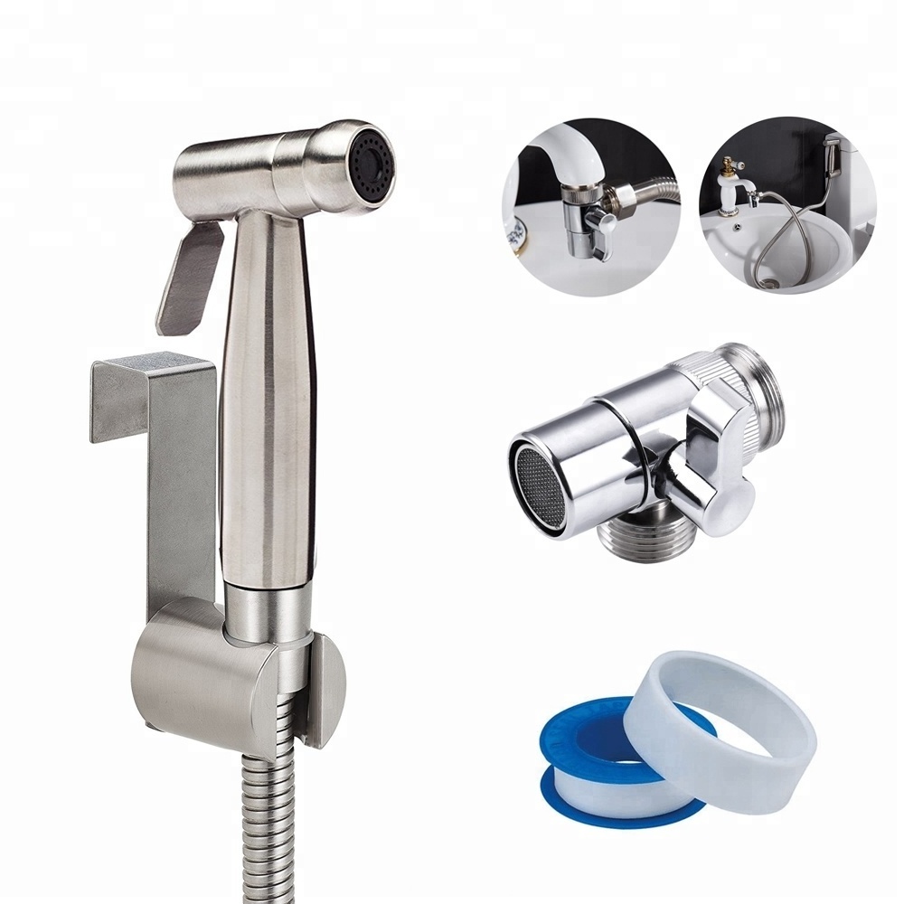 Top Selling SS 304 Nickle Brush Diaper Cloth Shattaf Bidet Sprayer With Faucet Diverter Valve For Basin Sink