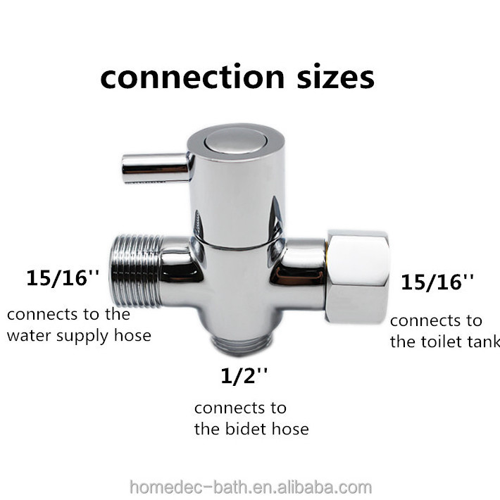 hexagonal Brass T-adapter with Shut-off Valve 3-way Tee Connector 7/8 inch diverter valve Chrome Finish for Bidets