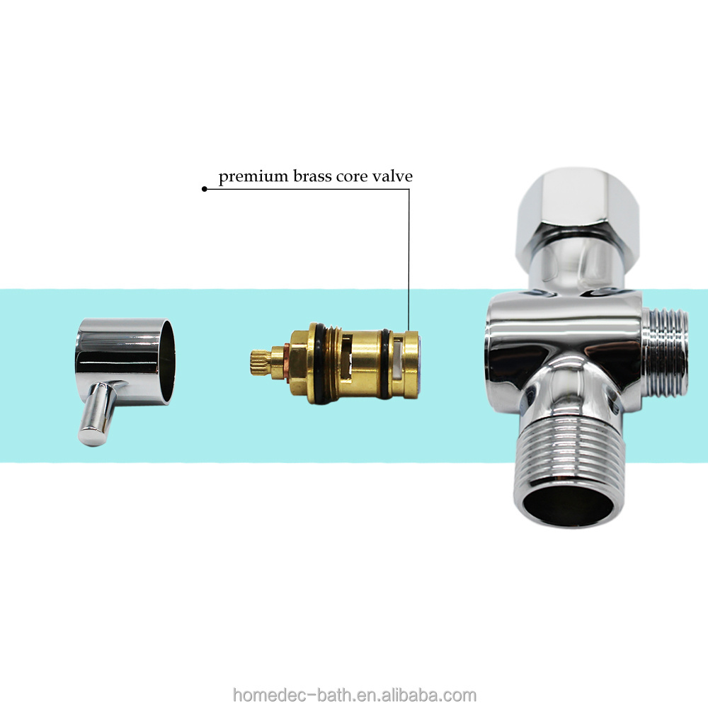 hexagonal Brass T-adapter with Shut-off Valve 3-way Tee Connector 7/8 inch diverter valve Chrome Finish for Bidets