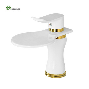 luxury European style waterfall taps white and gold bathroom basin sink faucet