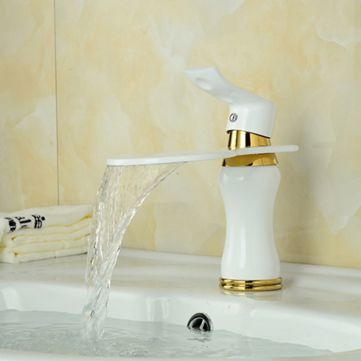 luxury European style waterfall taps white and gold bathroom basin sink faucet