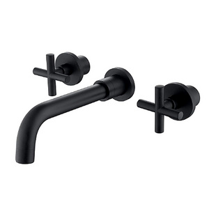 New CUPC Europe cheap bathroom 3 holes wall mounted water tap black brass basin sink faucet