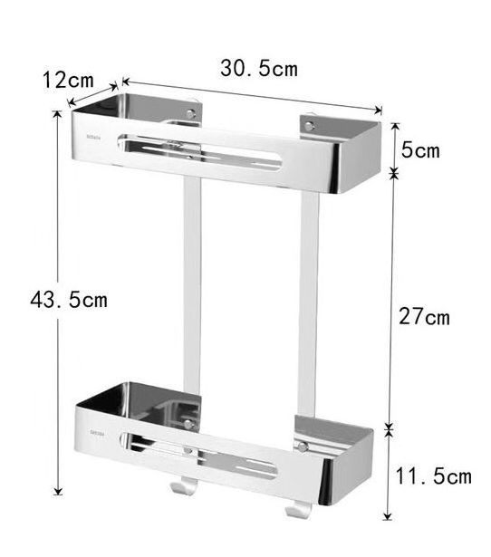 304 stainless steel 2 Tiers Corner Shower Caddy Rack with Adhesive for Bathroom