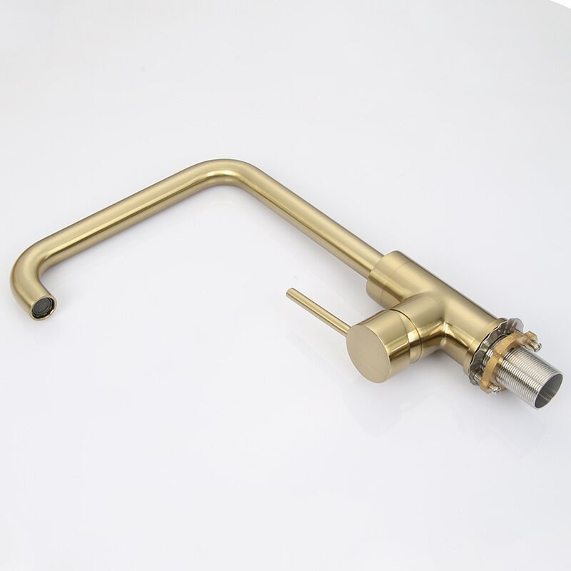 Commercial Single Handle 90 Degree Elbow  Brushed Gold SUS304 Sink Kitchen Faucet