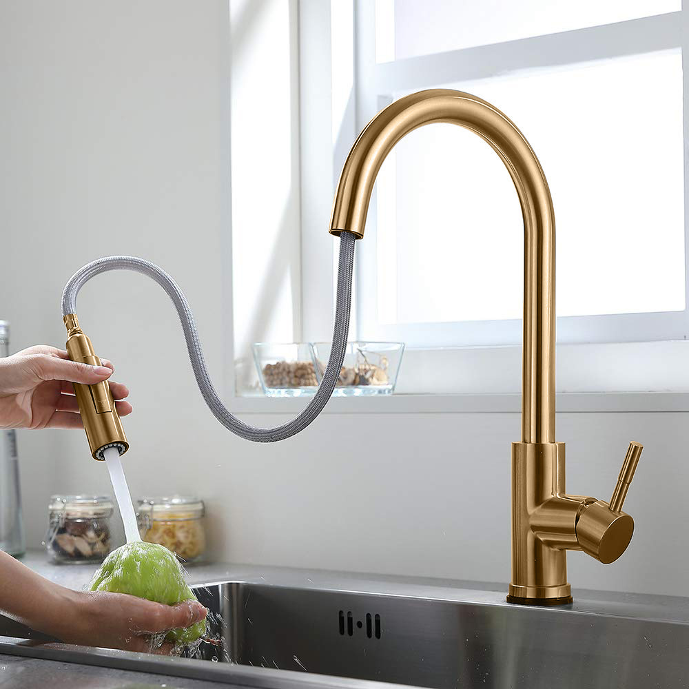 Luxury 304 stainless steel brushed gold pull out mixer tap touch automatic sensor kitchen sink faucet