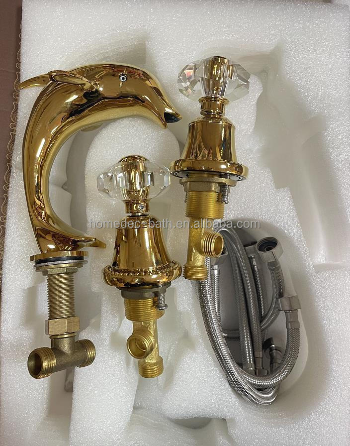 bathroom 3 pcs wash basin gold dolphin faucet, wash hand basin tap