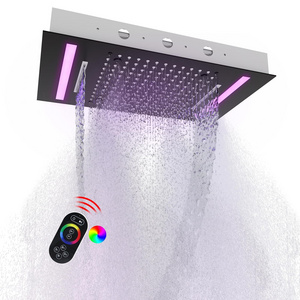 360*500mm matte black stainless steel led light 7 color changing shower head 3 modes waterfall bathroom showerehad