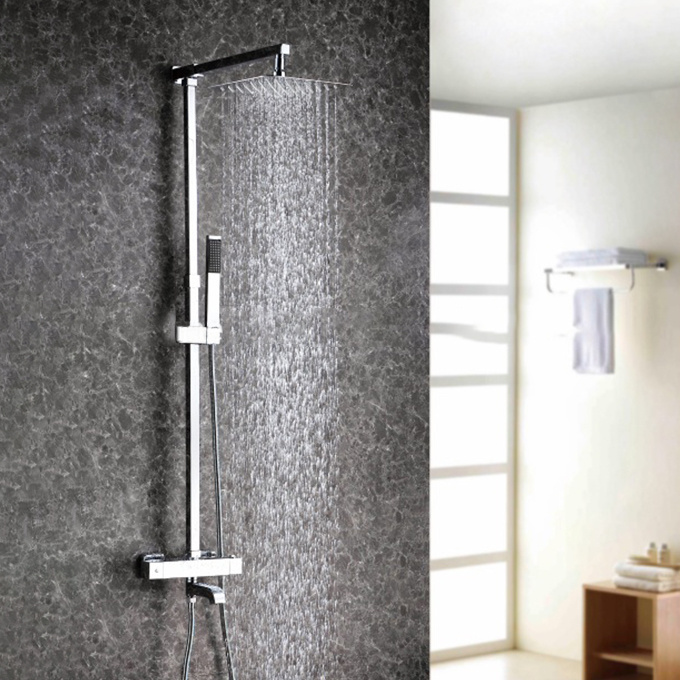 Modern chrome brass exposed square rain shower sets for bathroom