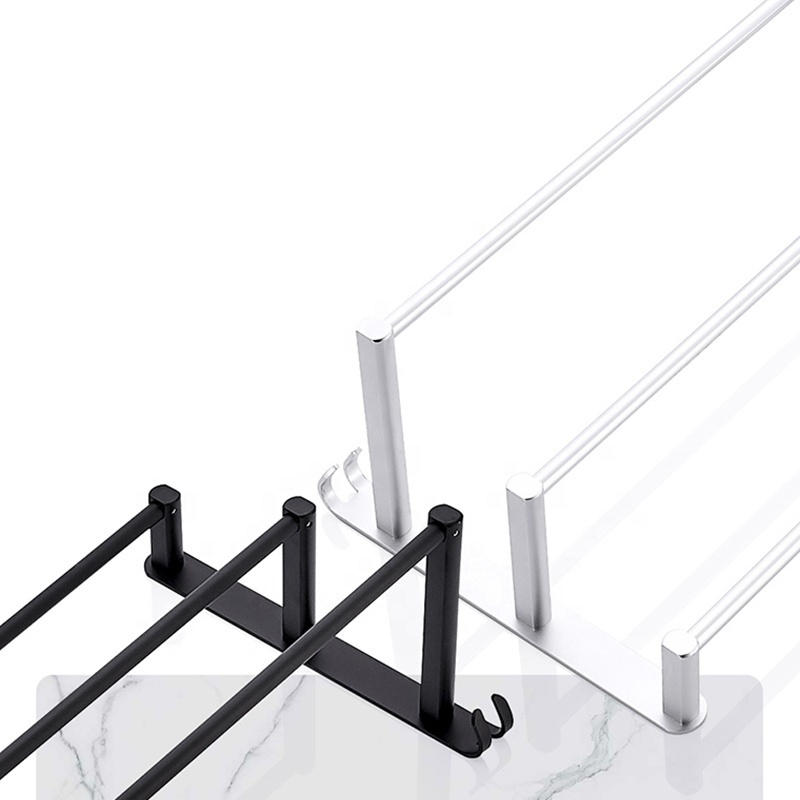 Aluminium chrome towel rack three-layer matt black towel holder bathroom shelf rack